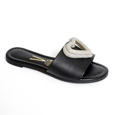 Rasteira Slide Vizzano Coração Strass Feminina - Preto