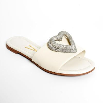 Rasteira Slide Vizzano Coração Strass Feminina - Branco