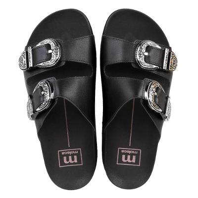 Rasteira Moleca Metal Fivelas - Preto