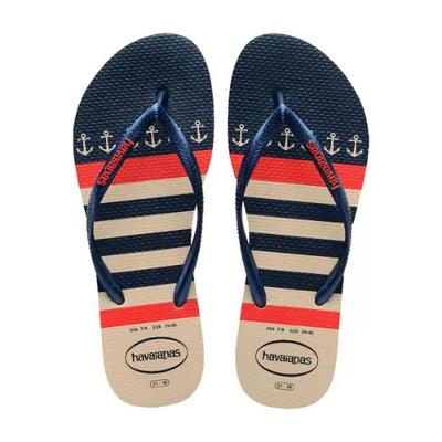 Chinelo Havaianas Slim Nautical Feminino - Bege e Marinho