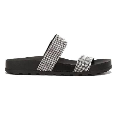 Rasteira Birken Moleca Strass Tiras - Preto