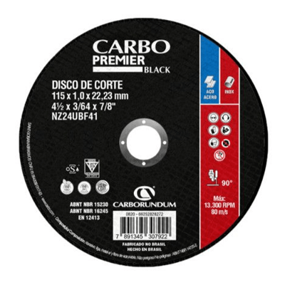 Disco de Corte Carbo Premier Black - 115x1,0x22,23mm