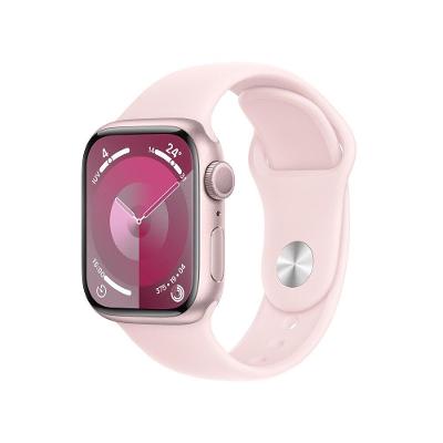 Apple Watch Series 9 GPS • Caixa rosa de alumínio – 41 mm • Pulseira esportiva rosa-clara – P/M