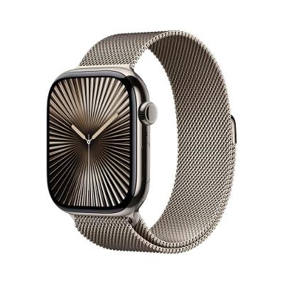 Apple Watch Series 10 GPS + Cellular • Caixa natural de titânio – 46 mm • Pulseira natural estilo milanês