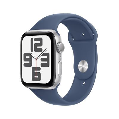 Apple Watch SE GPS • Caixa prateada de alumínio – 44 mm • Pulseira esportiva denim – M/G