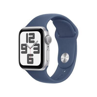 Apple Watch SE GPS • Caixa prateada de alumínio – 40 mm • Pulseira esportiva denim – P/M