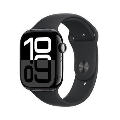 Apple Watch Series 10 GPS • Caixa preta brilhante de alumínio – 46 mm • Pulseira esportiva preta – P/M