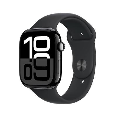 Apple Watch Series 10 GPS + Cellular • Caixa preta brilhante de alumínio – 46 mm • Pulseira esportiva preta – P/M