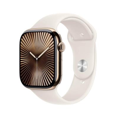 Apple Watch Series 10 GPS + Cellular • Caixa dourada de titânio – 46 mm • Pulseira esportiva estelar – M/G