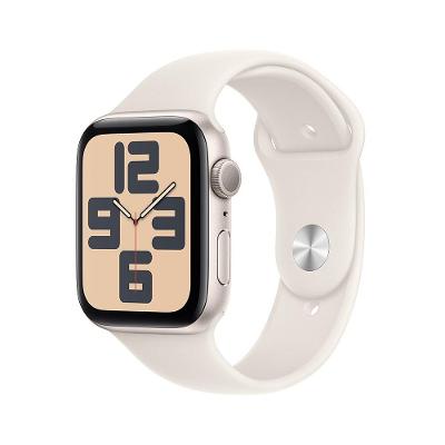 Apple Watch SE GPS • Caixa estelar de alumínio – 44 mm • Pulseira esportiva estelar – P/M
