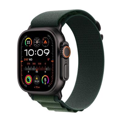 Apple Watch Ultra 2 GPS + Cellular • Caixa preta de titânio de 49 mm • Pulseira loop Alpina verde-escura – P