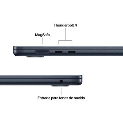 Apple Macbook Air 15", M4,  com CPU de 10 núcleos, GPU de 10 núcleos, 16GB RAM, 256GB SSD - Meia-noite