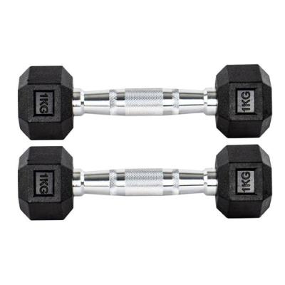 Par Halteres 1kg +1kg Dumbbell Sextavado Emborrachado Pegada Cromada Gallant (GDB01F3B-PT)