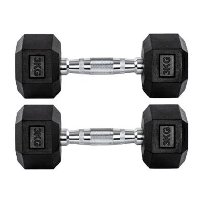 Par Halteres 3kg + 3kg Dumbbell Sextavado Emborrachado Pegada Cromada Gallant (GDB03F3B-PT)