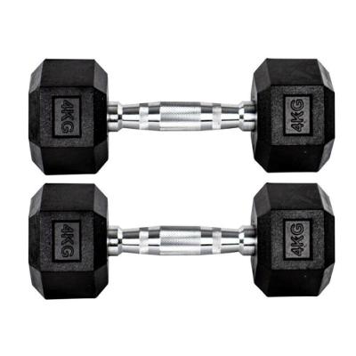 Par Halteres 4kg + 4kg Dumbbell Sextavado Emborrachado Pegada Cromada Gallant (GDB04F3B-PT)