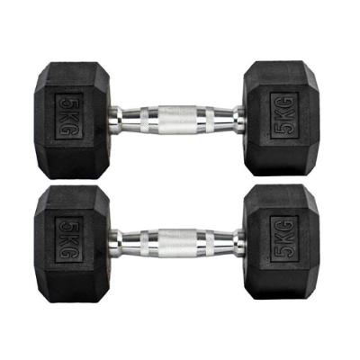 Par Halteres 5kg + 5kg Dumbbell Sextavado Emborrachado Pegada Cromada Gallant (GDB05F3B-PT)