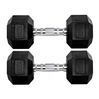 Par Halteres 10kg + 10kg Dumbbell Sextavado Emborrachado Pegada Cromada Gallant (GDB10F3B-PT)