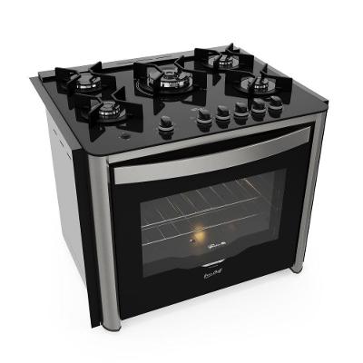 FOGAO FISCHER GRAN CHEFF DE EMBUTIR 5 BOCAS SILVER MESA DE VIDRO COM DOURADOR 127V (28550 - 65542)