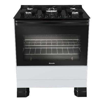 Fogão Mueller 5 Bocas Branco Bivolt Mesa De Vidro e Tripla Chama MFV5BF