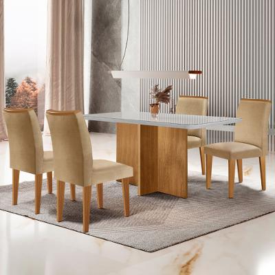 Mesa Berlim 120cm MDF Vidro Canto Copo com 4 Cadeiras Lunara Rufato