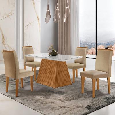 Mesa Luna 120 cm MDF Vidro Canto Copo com 4 Cadeiras Lunara Rufato