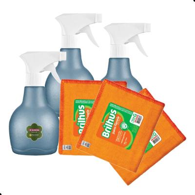 Kit 3 Pulverizador Borrifador 350ml e 3 Pano Flanela G 100% Algodão