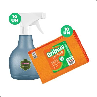 Kit 10 Pulverizador Borrifador 350ml e 10 Pano Flanela P 100% Algodão