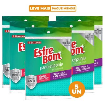 Kit Pano Esponja Antibacteriana Vegetal 5 unidades EsfreBom