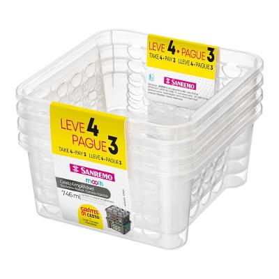 Cesta Empilhável Plástico Transparente 746ml Moolti Sanremo Leve 4 Pague 3
