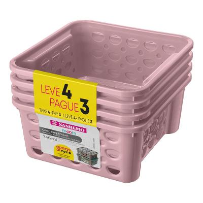 Cesta Empilhável Plástico Rosa 746ml Moolti Sanremo Leve 4 Pague 3