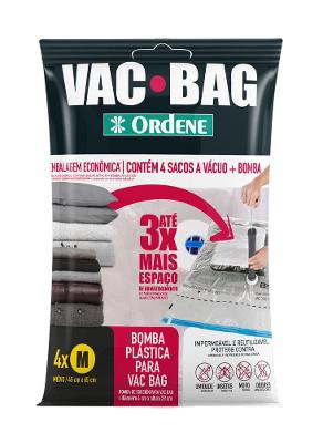 Kit de Saco a Vácuo Organizador 4 Médios 45x65cm Transparente Vac Bag Ordene + Bomba de Ar