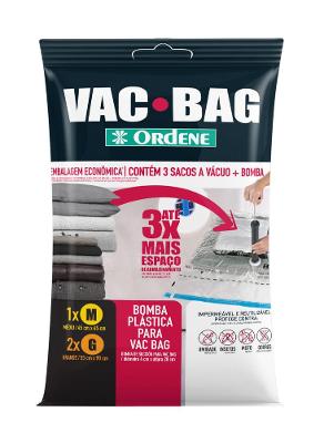 Kit de Saco a Vácuo Organizador 1 Médio 45x65cm + 2 Grandes 55x90cm Transparente Vac Bag Ordene + Bomba de Ar