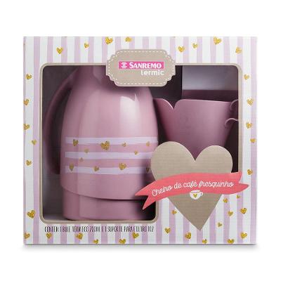Kit Bule Térmico Rosa 700ml e Suporte para Café Sanremo