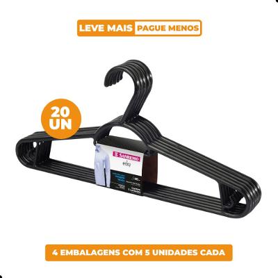 Kit Cabide Plástico Adulto 40cm Preto Sanremo 20 Unidades