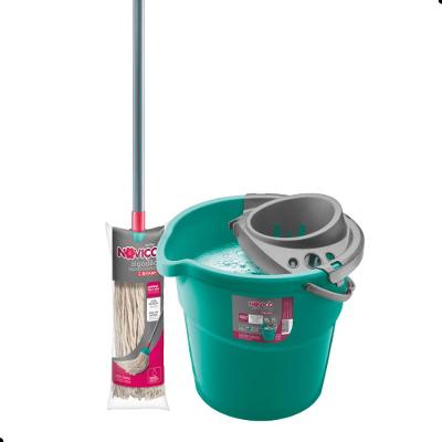 Kit Mop Esfregão + Balde com Escorredor 9 Litros Noviça