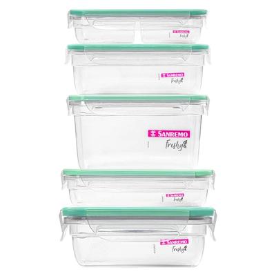 Kit 5 Potes Plásticos com Travas Hermético Verde Freshy Sanremo