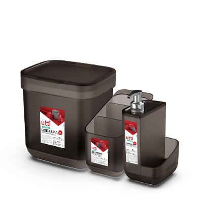 Conjunto de Pia Fumê - Porta Detergente, Escorredor de Talheres e Lixeira 3L