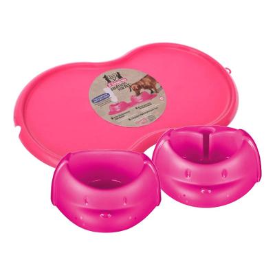 Kit Comedouro, Bebedouro e Bandeja Cães Rosa Sanremo