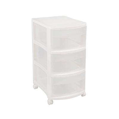 Gaveteiro Plástico Retangular Estreito com 3 Gavetas Médias e Rodas Branco/Transparente Log Ordene