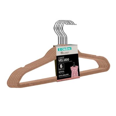 Cabide de Veludo Infantil Bege 28cm My Closet Ordene  6 Unidades