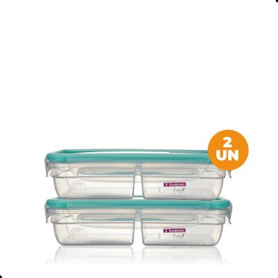 Kit 2 Potes Plásticos com Travas Hermético Divisória 730ml Verde Sanremo