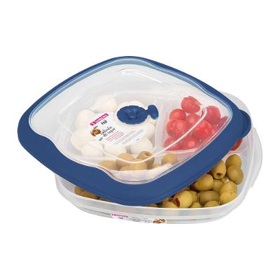Pote Petisqueira Plástico Quadrado Hermético com Divisória Azul 1,5L Flor Sanremo