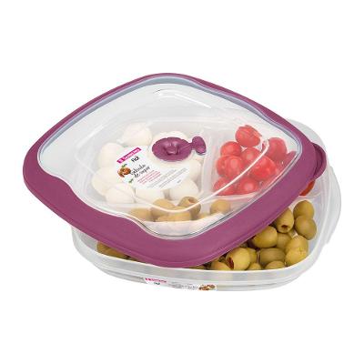 Pote Petisqueira Plástico Quadrado Hermético com Divisória Açaí 1,5L Flor Sanremo