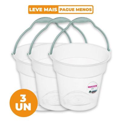 Kit 3 Baldes Plásticos Transparente com Alça 15L Oba Sanremo