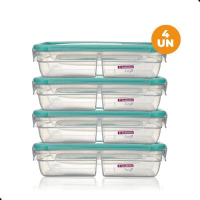 Kit 4 Potes Plásticos com Travas Hermético Divisória 730ml Verde Sanremo
