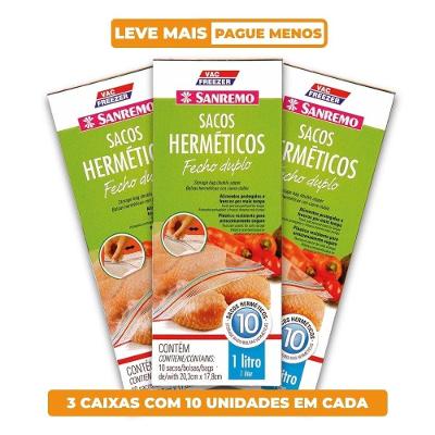 Kit 30 Sacos Plásticos Herméticos Fecho Duplo 1L Vac Freezer Sanremo
