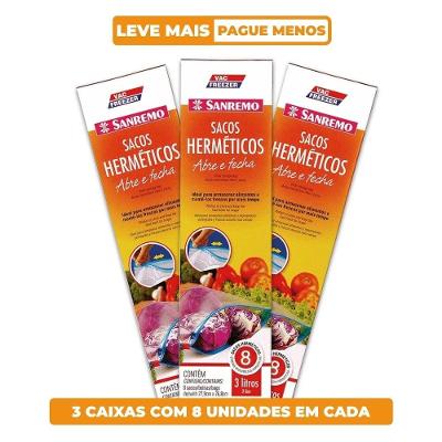 Kit 24 Sacos Plásticos Herméticos Abre e Fecha 3L Vac Freezer Sanremo