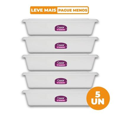 Kit 5 Travessas Retangulares Plásticas Branca 3,39L Sanremo