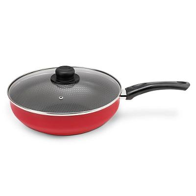 Panela Wok Antiaderente Ultra em Alumínio com Cabo e Tampa de Vidro Vermelha Páprika Multiflon 28cm