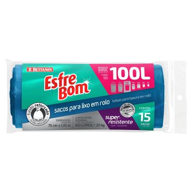 Saco de Lixo em Rolo com Fundo Reforçado Azul 100L EsfreBom Bettanin 15 Unidades